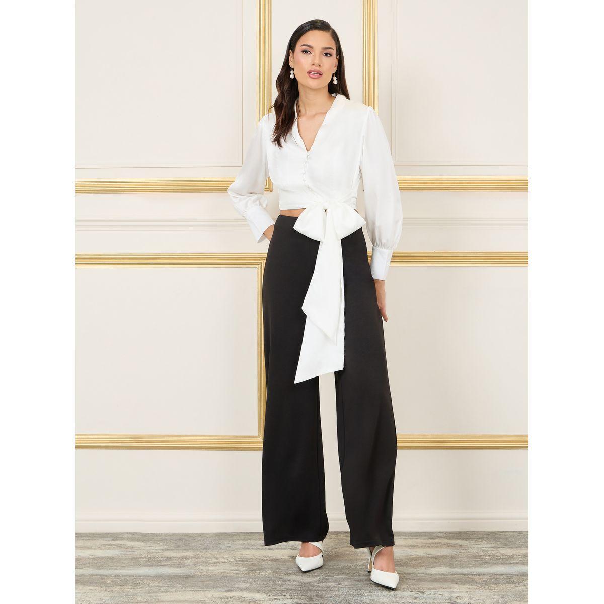 Styli Satin Collared Button Loop Closure Wrap Blouse-women-clothing-shirtsandblouses-blouses-image-2