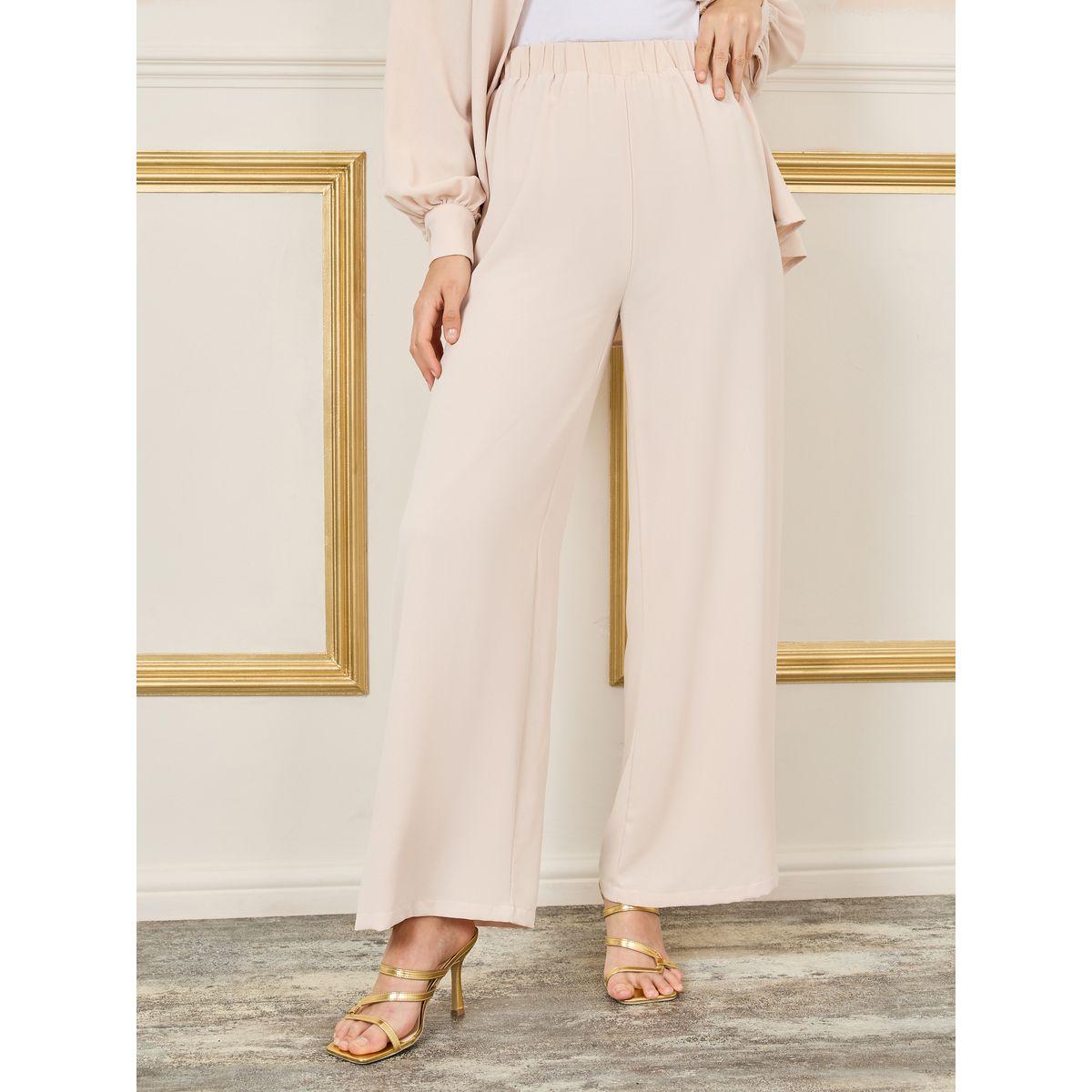 بنطال بارجل واسعة مع بلوزة واسعة باكمام بيشوب-women-clothing-coordsets-image-4