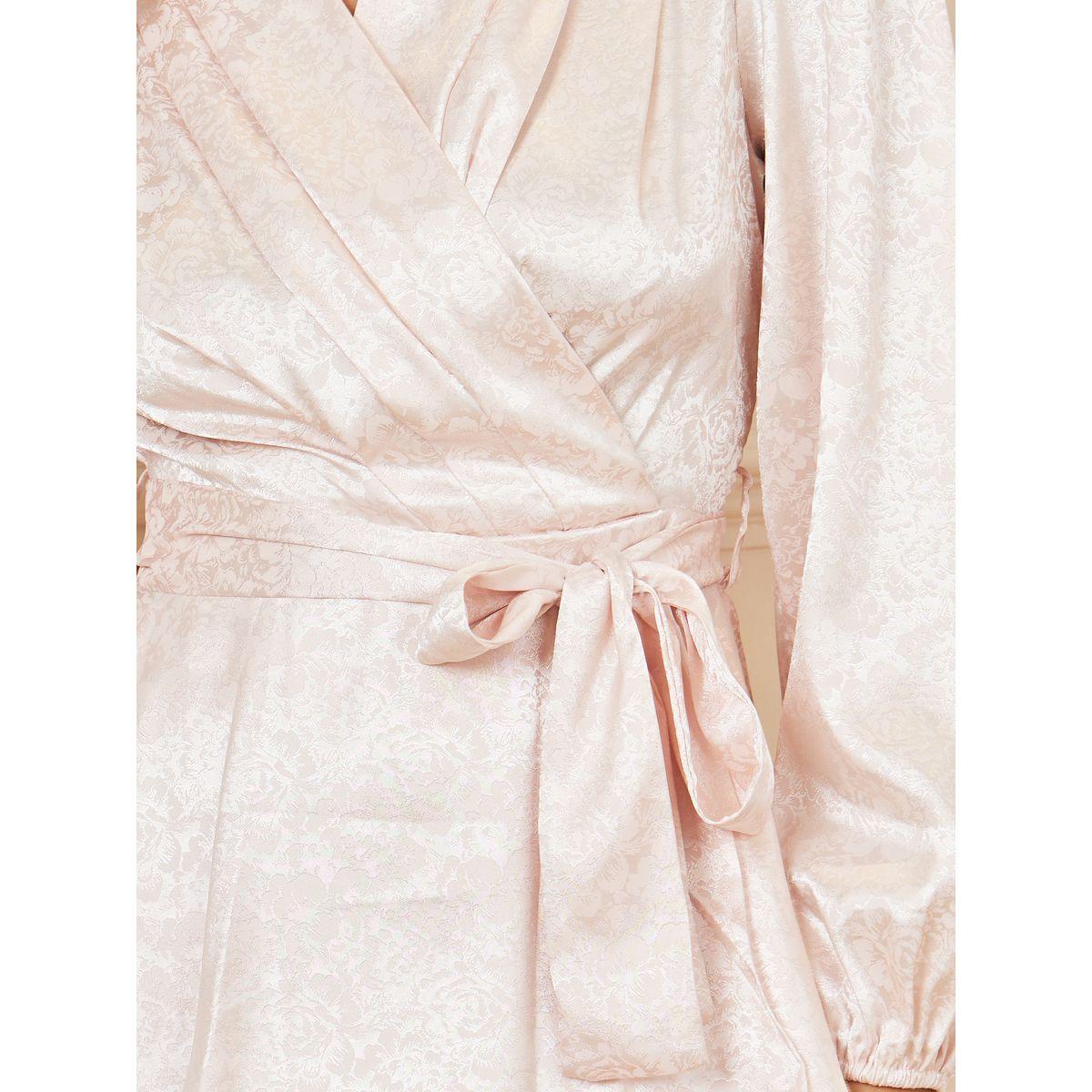طقم منسق من بنطال وبلوزة ساتان بنمط لف-women-clothing-coordsets-image-3
