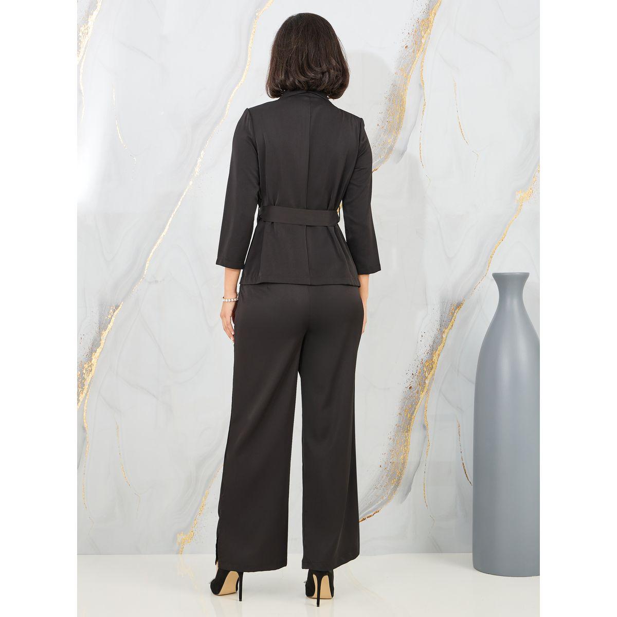 مجموعة من بنطال بارجل مستقيمة مع بليزر سادة-women-clothing-coordsets-image-4