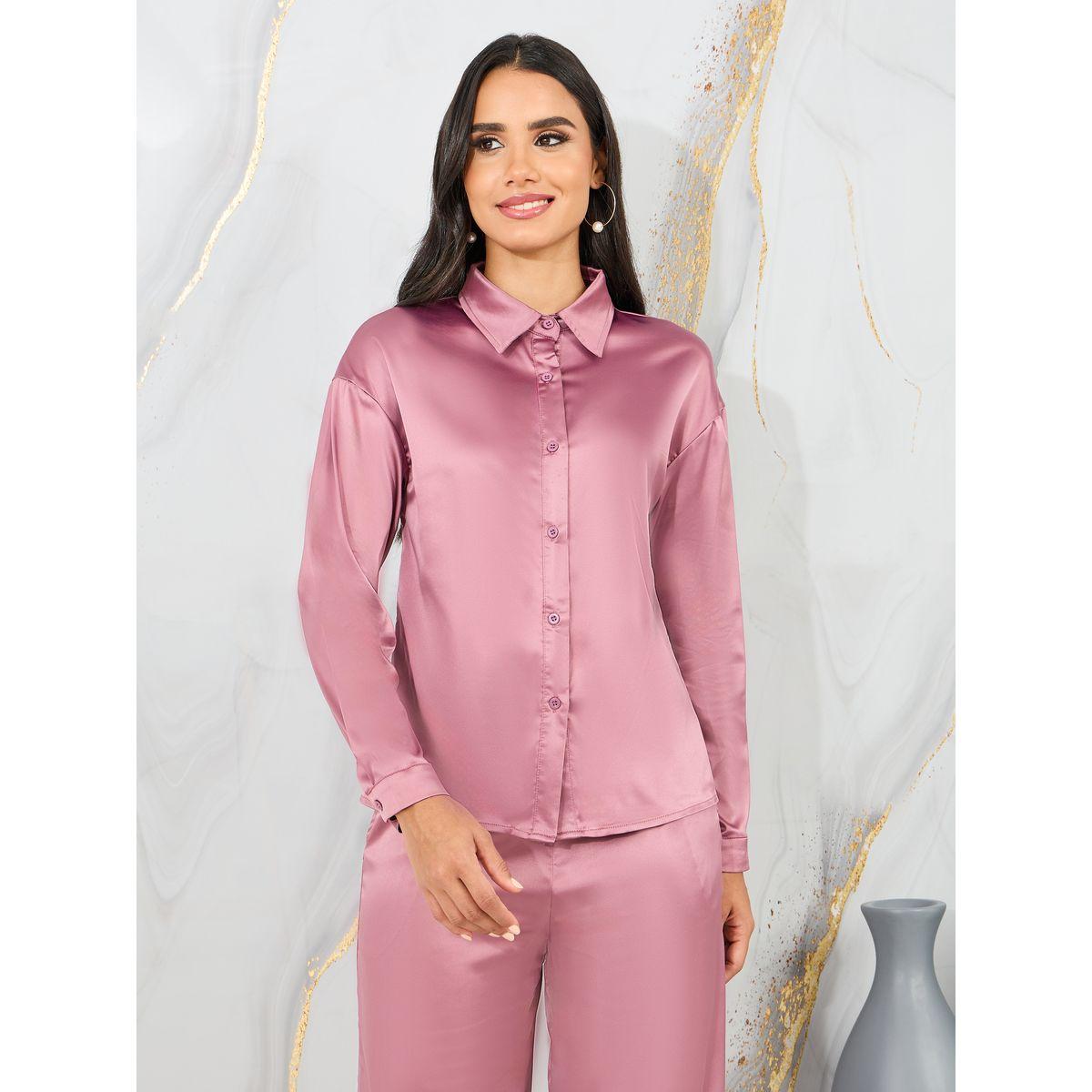 Styli Satin Slim Fit Shirt and Tailored Pant Set-women-clothing-coordsets-image-2