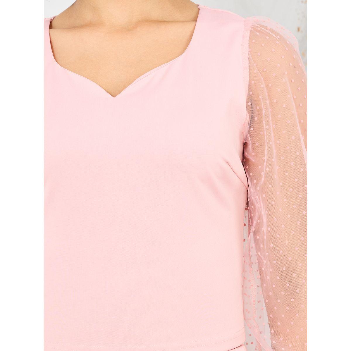 Styli Dobby Mesh Sleeves Blouse and Tailored Pant Set-women-clothing-coordsets-image-3