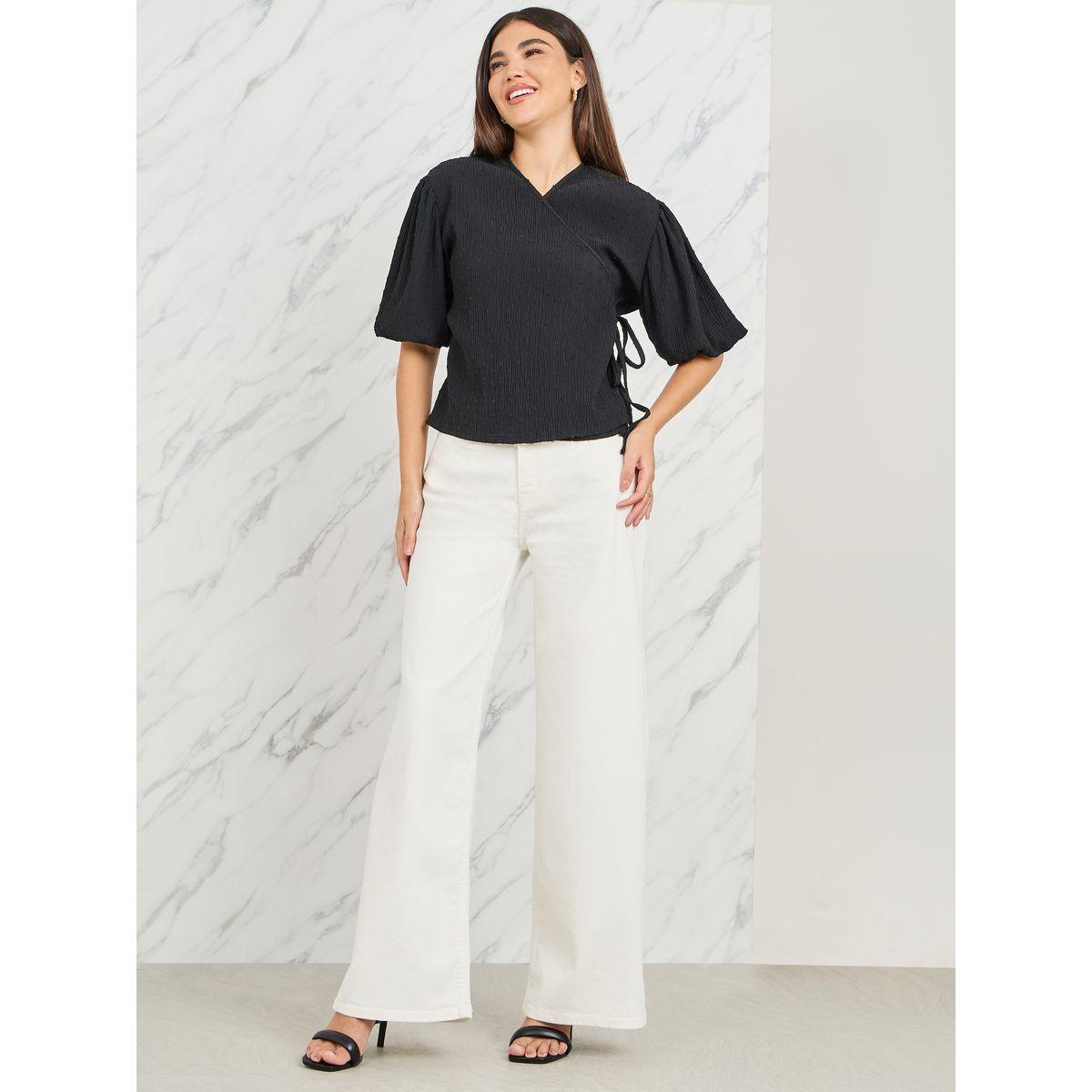 قميص لفافة بأكمام بالون ذات ملمس من ستيلي دوبي-women-clothing-shirtsandblouses-blouses-image-2