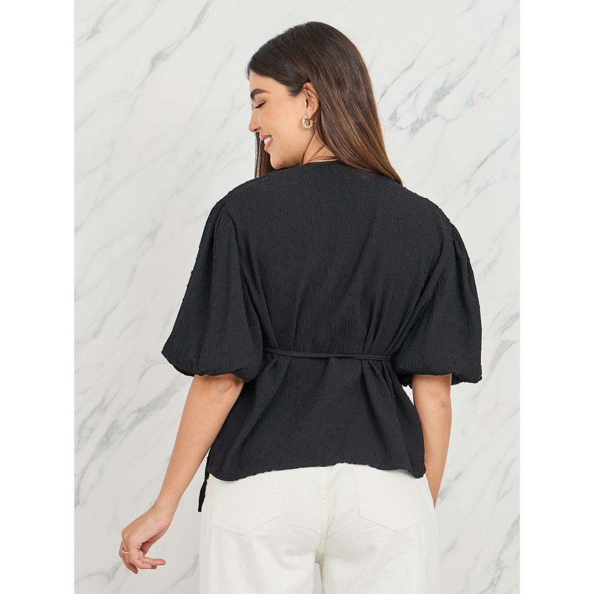 قميص لفافة بأكمام بالون ذات ملمس من ستيلي دوبي-women-clothing-shirtsandblouses-blouses-image-4