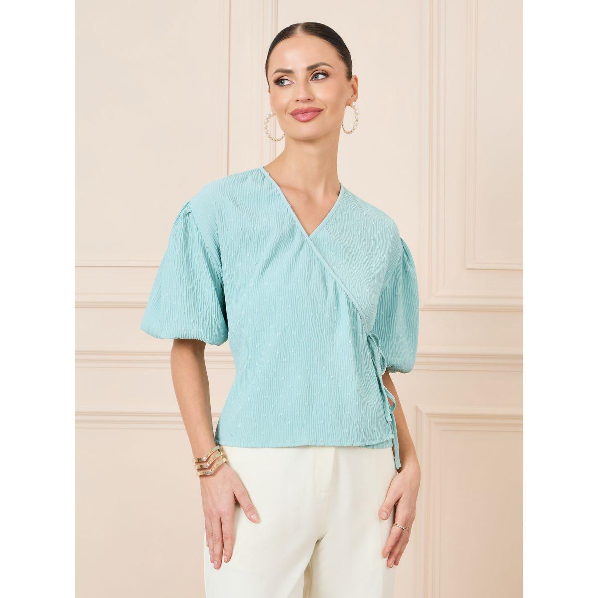 Styli Dobby Textured Balloon Sleeves Wrap Top-women-clothing-shirtsandblouses-blouses-image-1