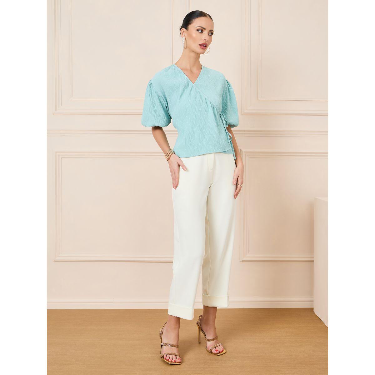 Styli Dobby Textured Balloon Sleeves Wrap Top-women-clothing-shirtsandblouses-blouses-image-2