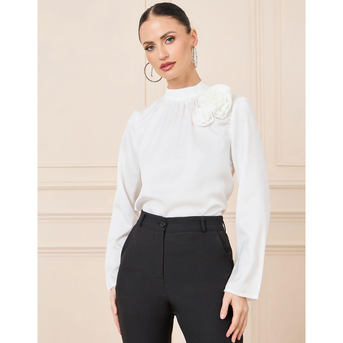 Styli Floral Detail Satin Long Sleeve Blouse-women-clothing-shirtsandblouses-blouses-image-1