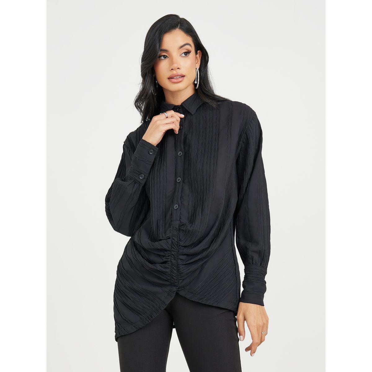 بلوزة تونيك بتفاصيل مزمومة وأزرار غلق-women-clothing-shirtsandblouses-shirts-image-1