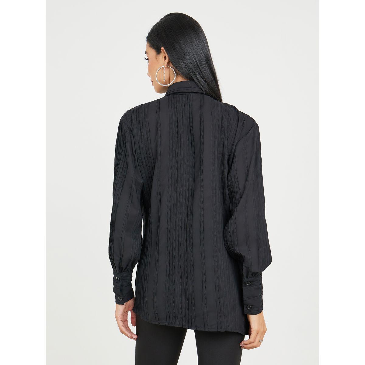 Styli Braid Textured Ruched Detail Longline Tunic Shirt-women-clothing-shirtsandblouses-shirts-image-4