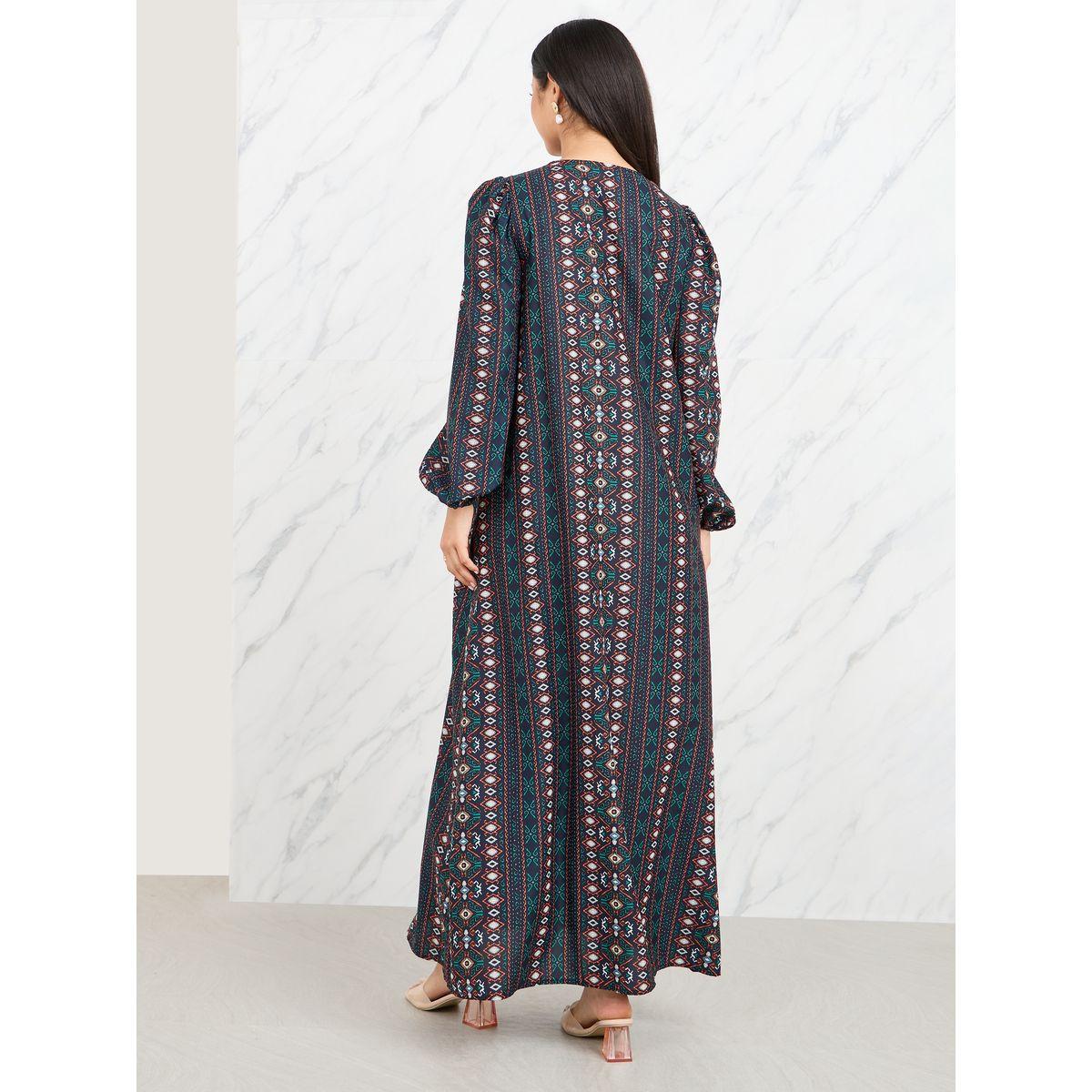 جلابية مطبعة بالكامل مع تفاصيل دانتيل وترتر-women-arabicclothing-jalabiyas-image-4
