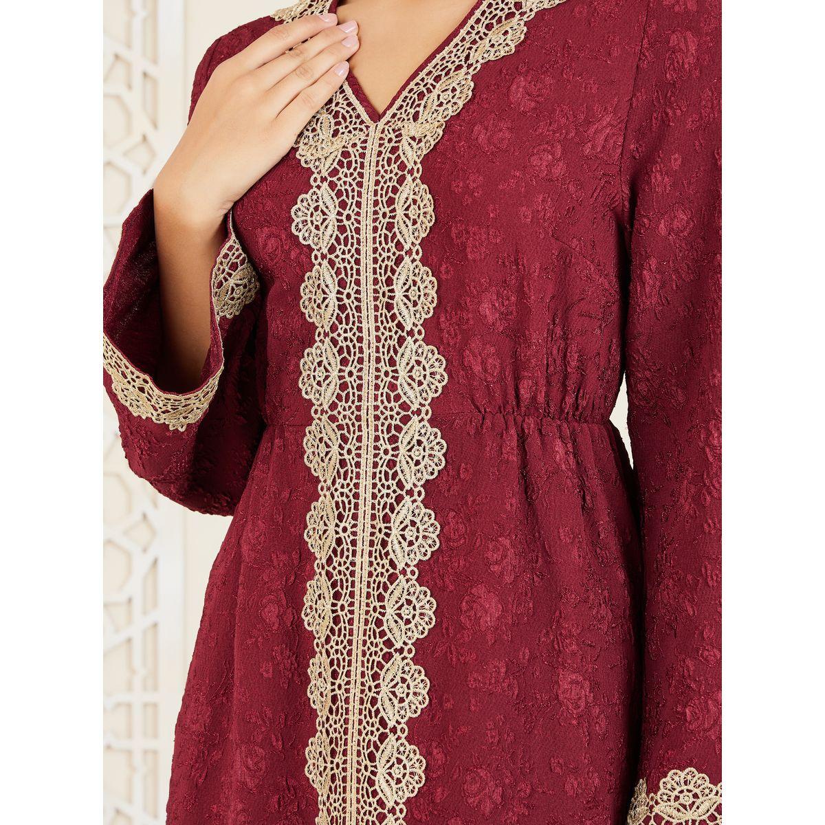 Styli Jacquard Embroidered Lace Knit Kaftan-women-arabicclothing-kaftan-image-3