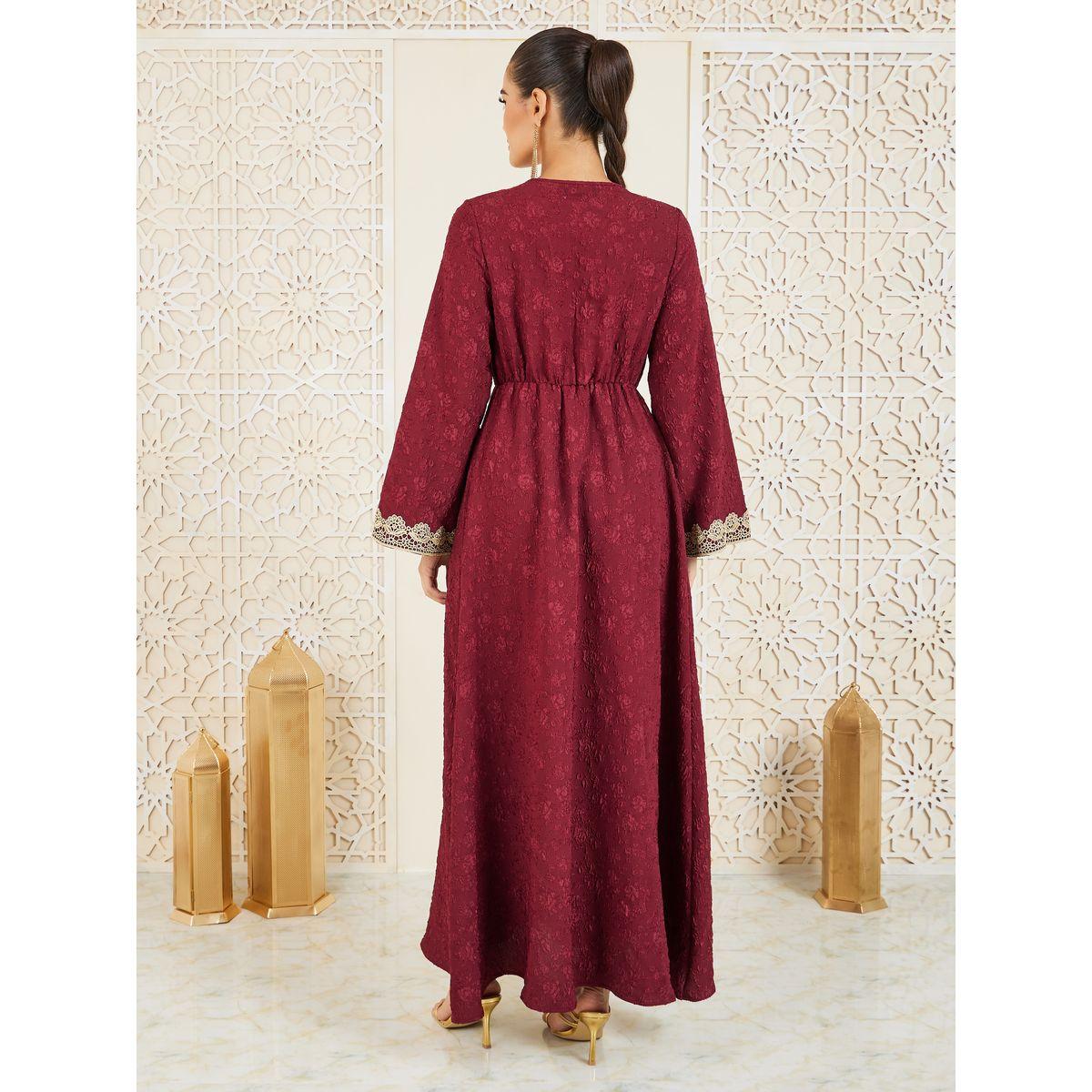 قفطان محبوك بتفاصيل جاكار مع دانتيل-women-arabicclothing-kaftan-image-4