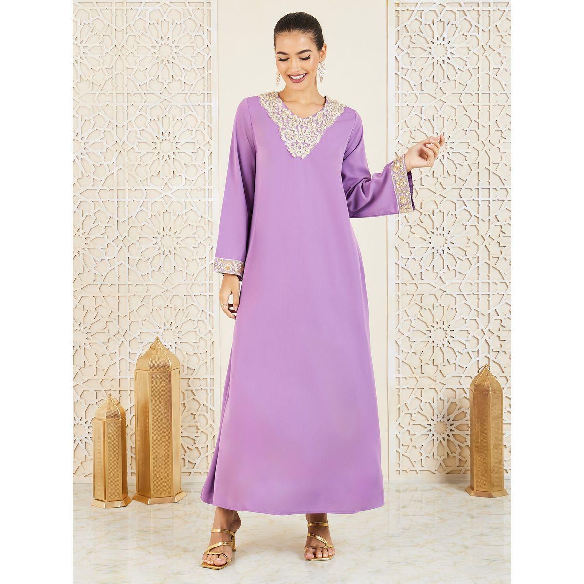 Styli Embroidered Lace Trim Jalabiya-women-arabicclothing-jalabiyas-image-1