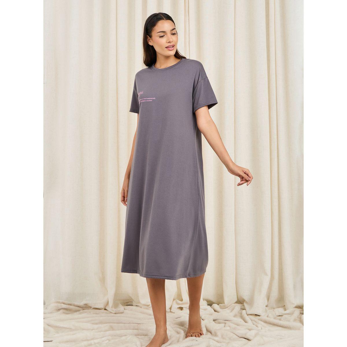 Styli Unwind Beautiful Slogan Print Drop Shoulder Sleep T-Shirt-women-clothing-nightwear-nighties-image-1