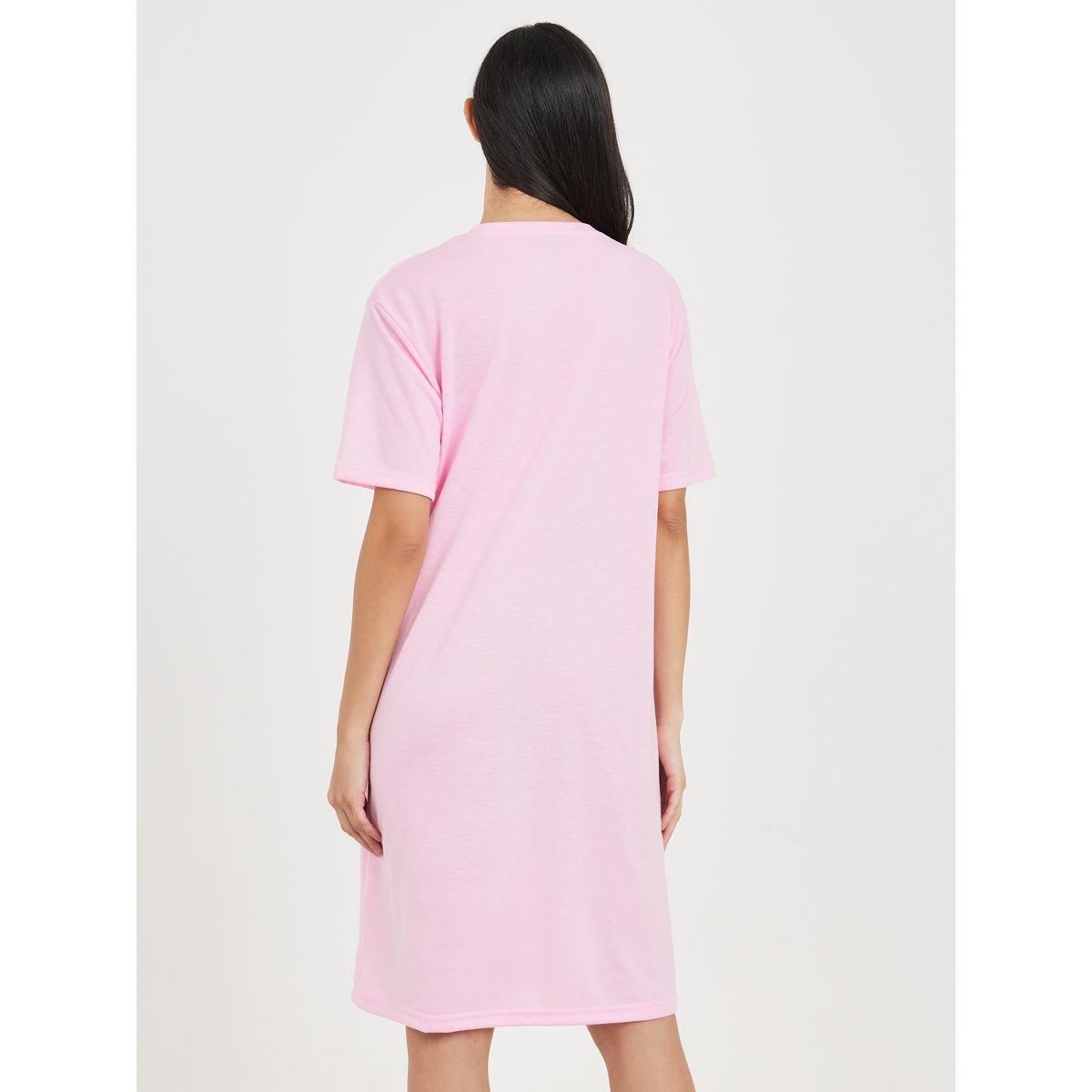Styli Unwind Be Happy Floral Print Sleep T-shirt Dress-women-clothing-nightwear-nighties-image-4