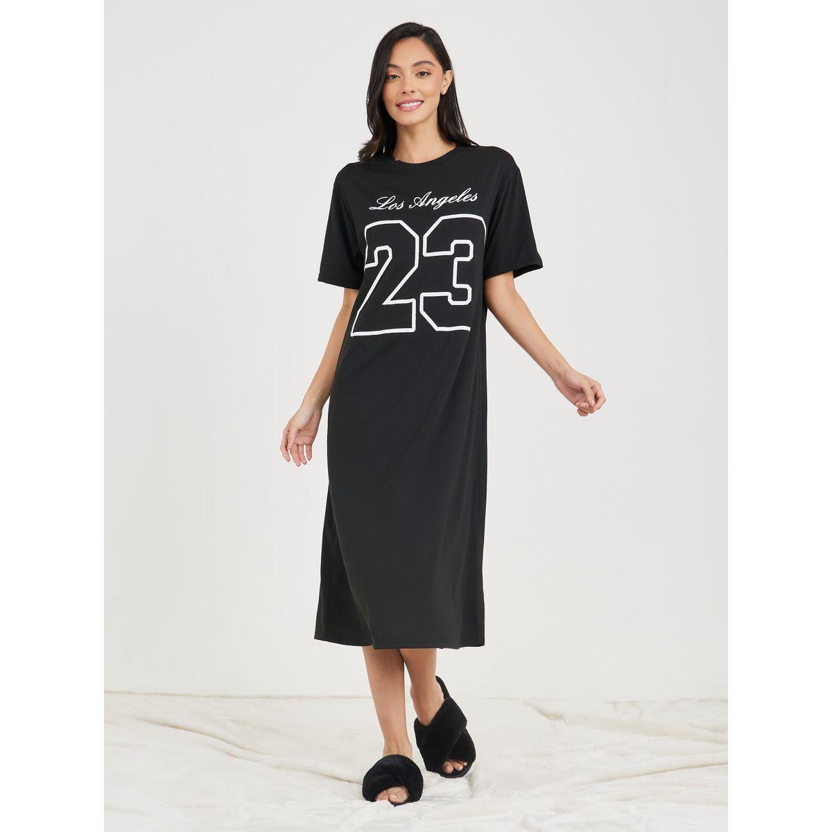 Styli Unwind Varsity Print Drop Shoulder Sleep T-shirt Dress-women-clothing-nightwear-nighties-image-1