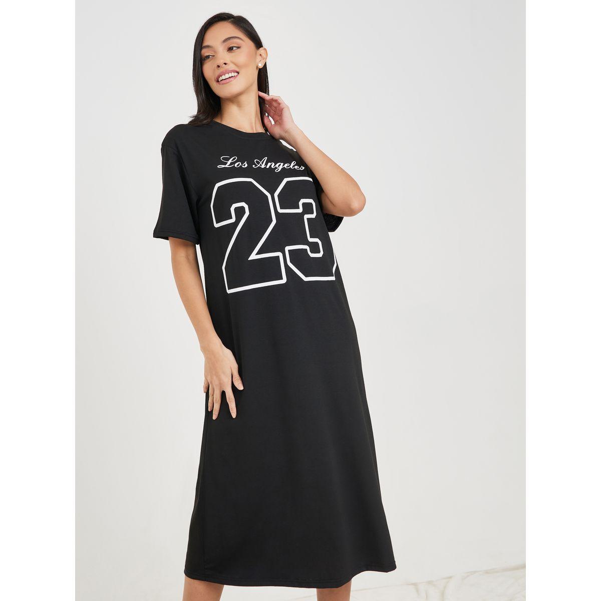 Styli Unwind Varsity Print Drop Shoulder Sleep T-shirt Dress-women-clothing-nightwear-nighties-image-2