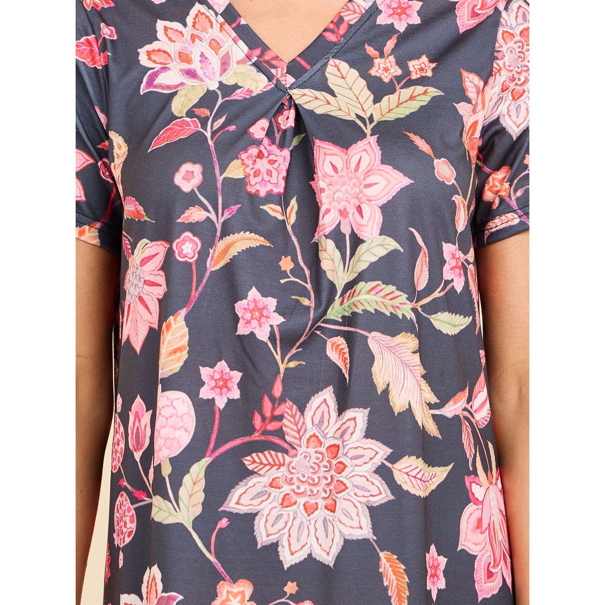Styli Unwind Floral Print Side Slit Sleep T-Shirt Dress-women-clothing-nightwear-nighties-image-3