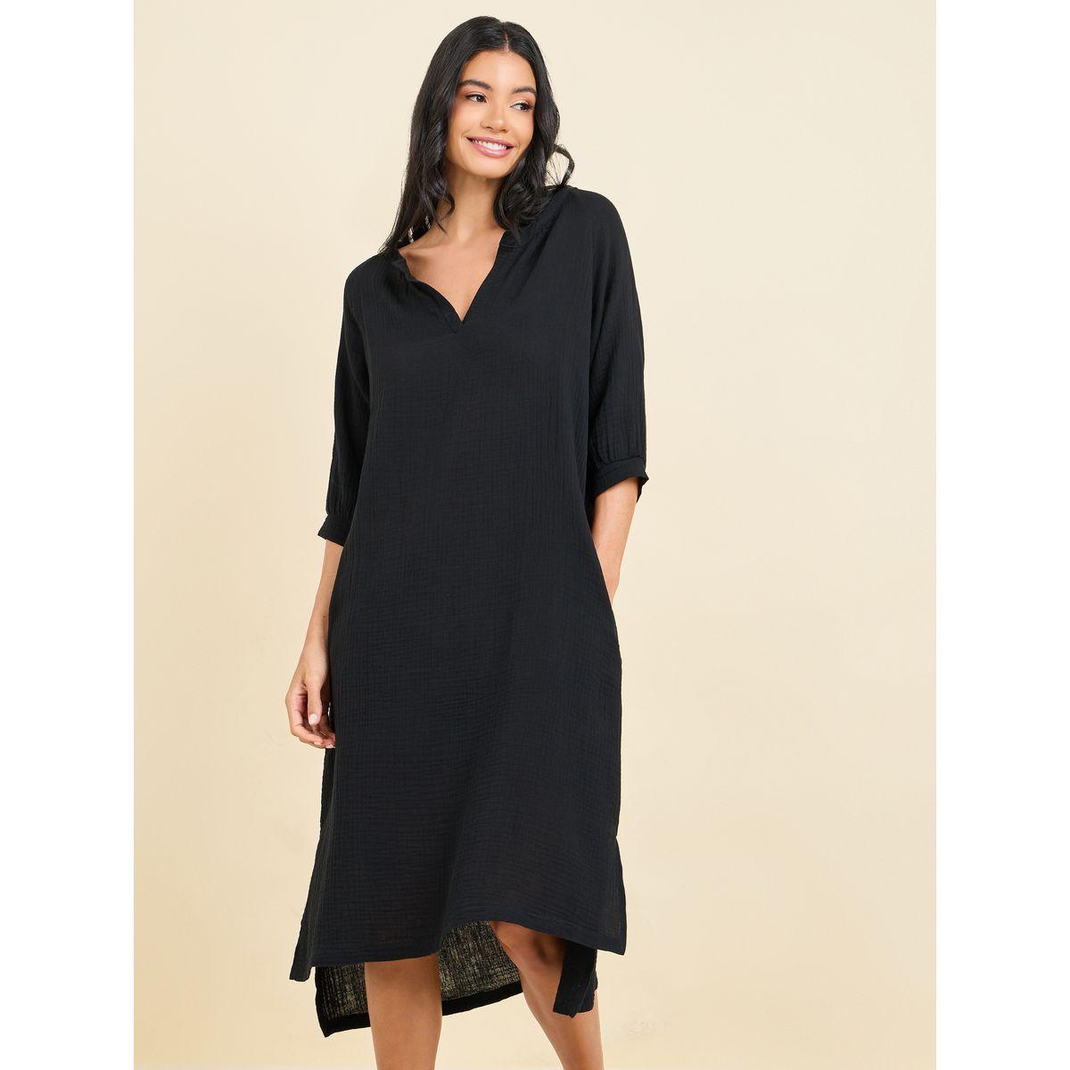 Styli Unwind Cotton Textured V Neck Pocket Detail Nightdress-women-clothing-nightwear-nighties-image-2