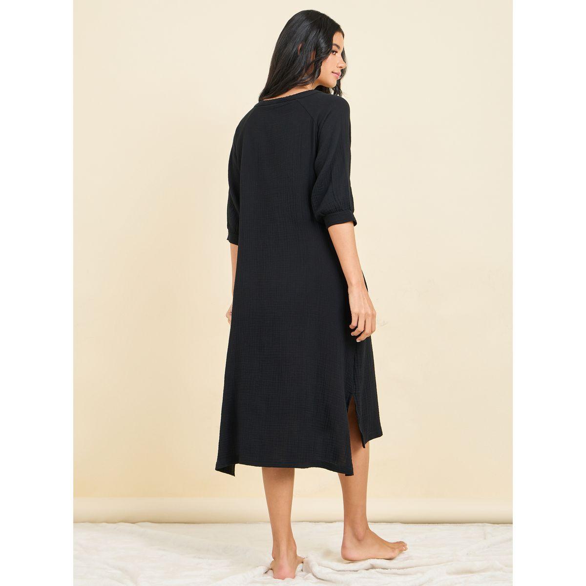 Styli Unwind Cotton Textured V Neck Pocket Detail Nightdress-women-clothing-nightwear-nighties-image-4
