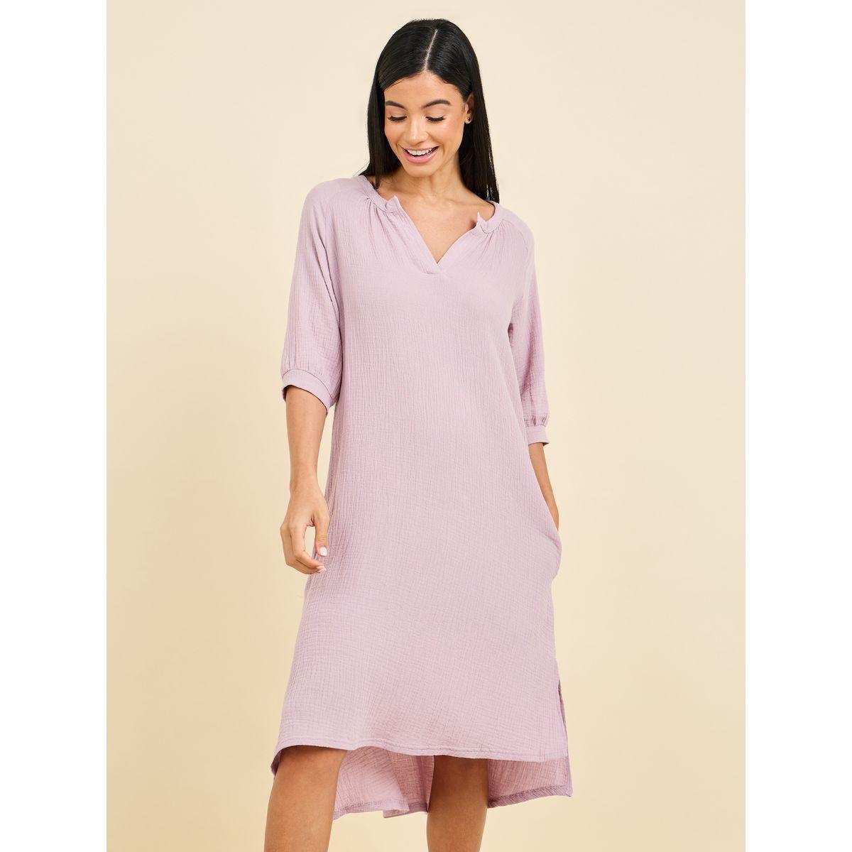 Styli Unwind Cotton Gauze V Neck Nightdress with Pocket Detail-women-clothing-nightwear-nighties-image-1