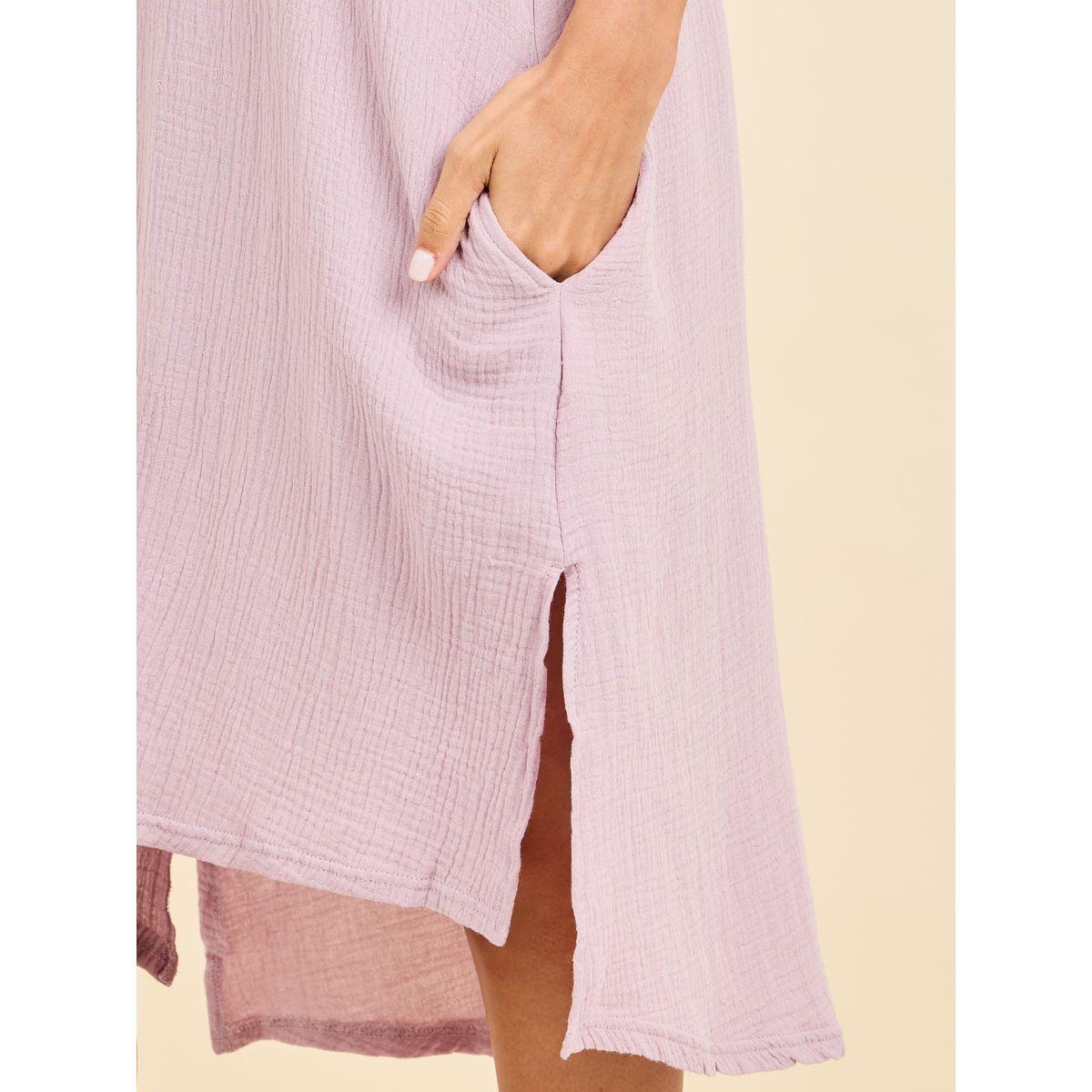 Styli Unwind Cotton Gauze V Neck Nightdress with Pocket Detail-women-clothing-nightwear-nighties-image-3