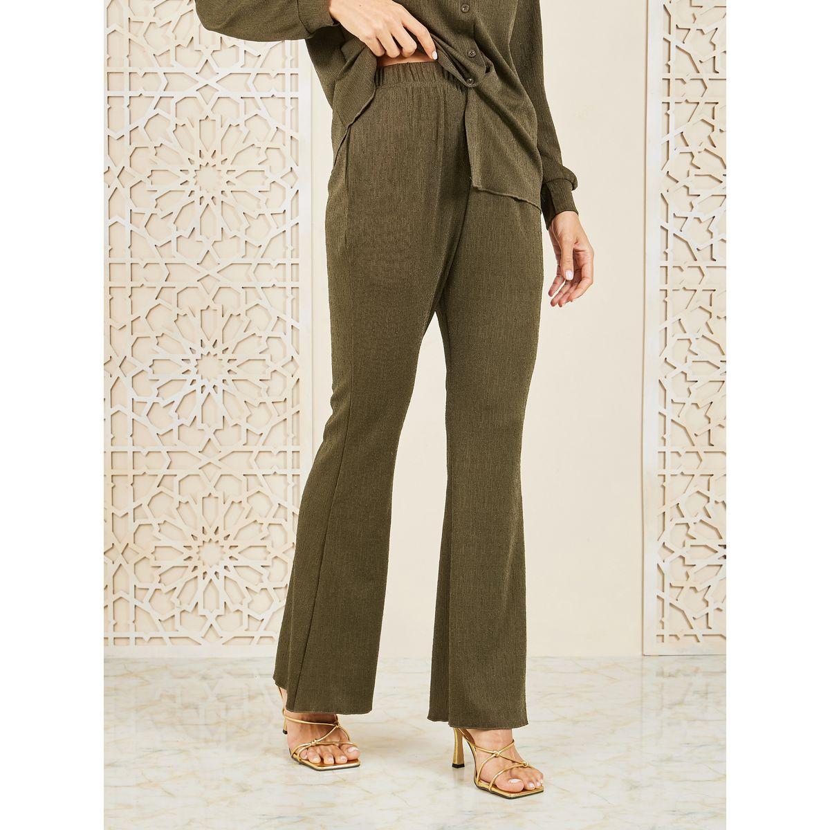 Styli Shimmer Texture Knit Slim Fit Shirt and Fit & Flare Pant Set-women-clothing-coordsets-image-4