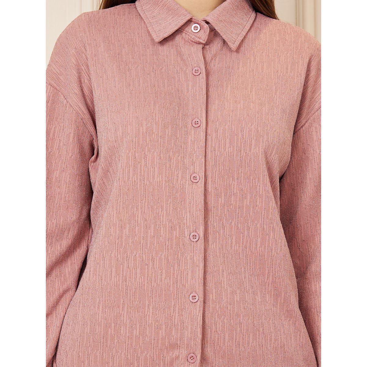 Styli Shimmer Texture Knit Slim Fit Shirt and Fit & Flare Pant Set-women-clothing-coordsets-image-4