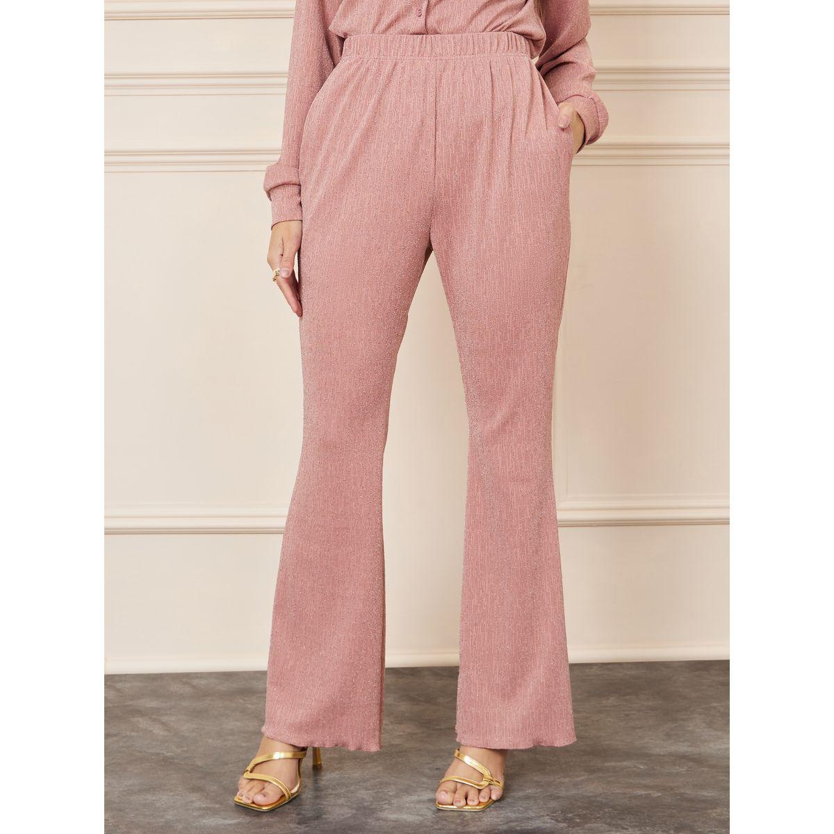 Styli Shimmer Texture Knit Slim Fit Shirt and Fit & Flare Pant Set-women-clothing-coordsets-image-6
