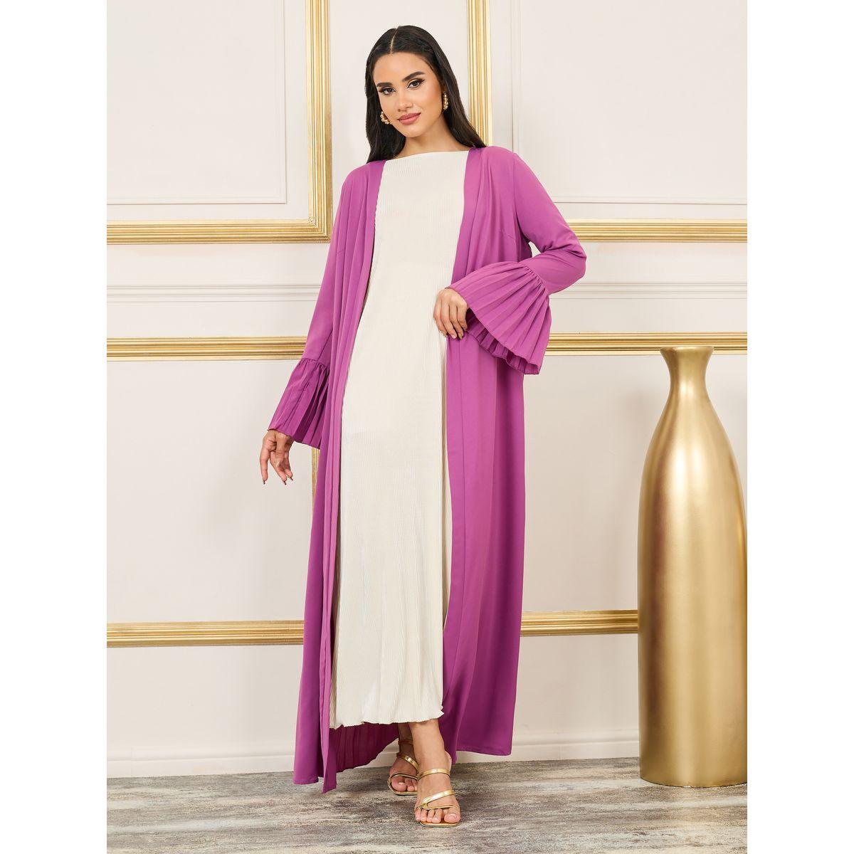 Styli Pleated Flute Sleeves Maxi Length Kimono-women-clothing-shirtsandblouses-shirts-image-1