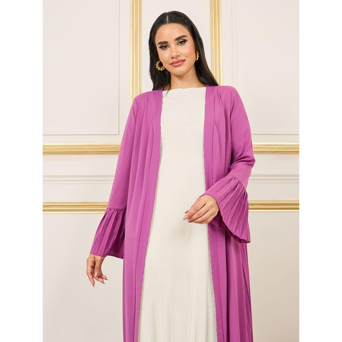 Styli Pleated Flute Sleeves Maxi Length Kimono-women-clothing-shirtsandblouses-shirts-image-2