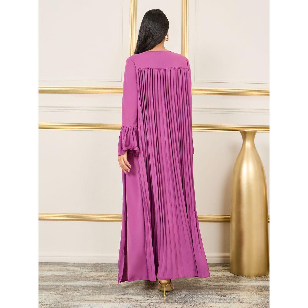 Styli Pleated Flute Sleeves Maxi Length Kimono-women-clothing-shirtsandblouses-shirts-image-4