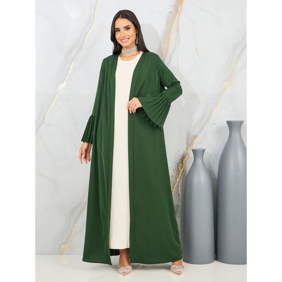 Styli Pleated Flute Sleeves Maxi Length Kimono-women-clothing-shirtsandblouses-shirts-image-1