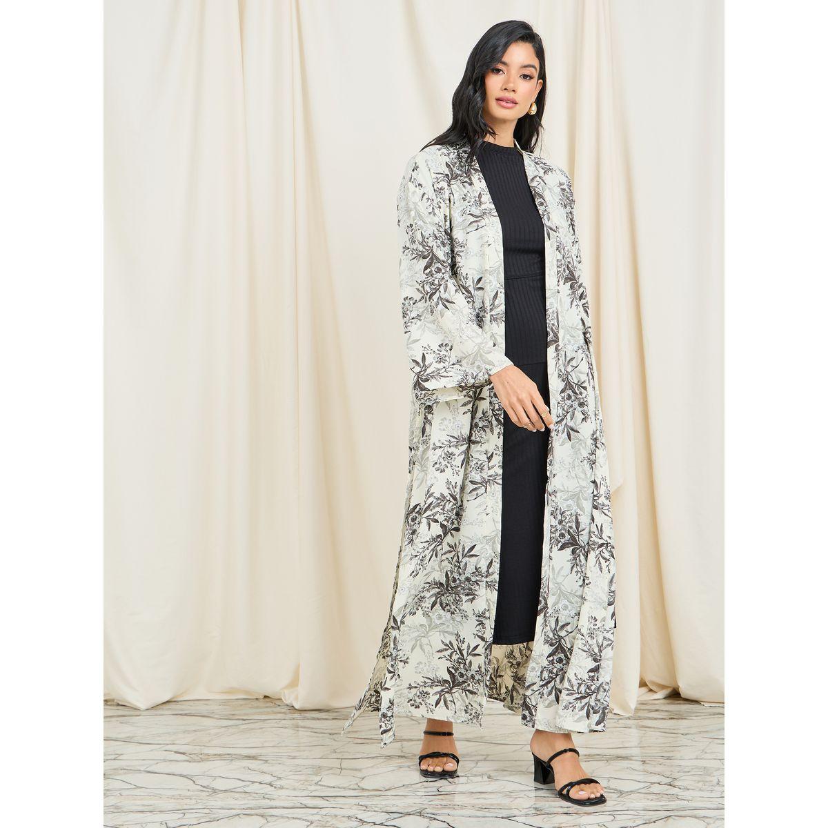 Styli All Over Floral Print Midi Kimono with Button Closure-women-clothing-shirtsandblouses-shirts-image-1