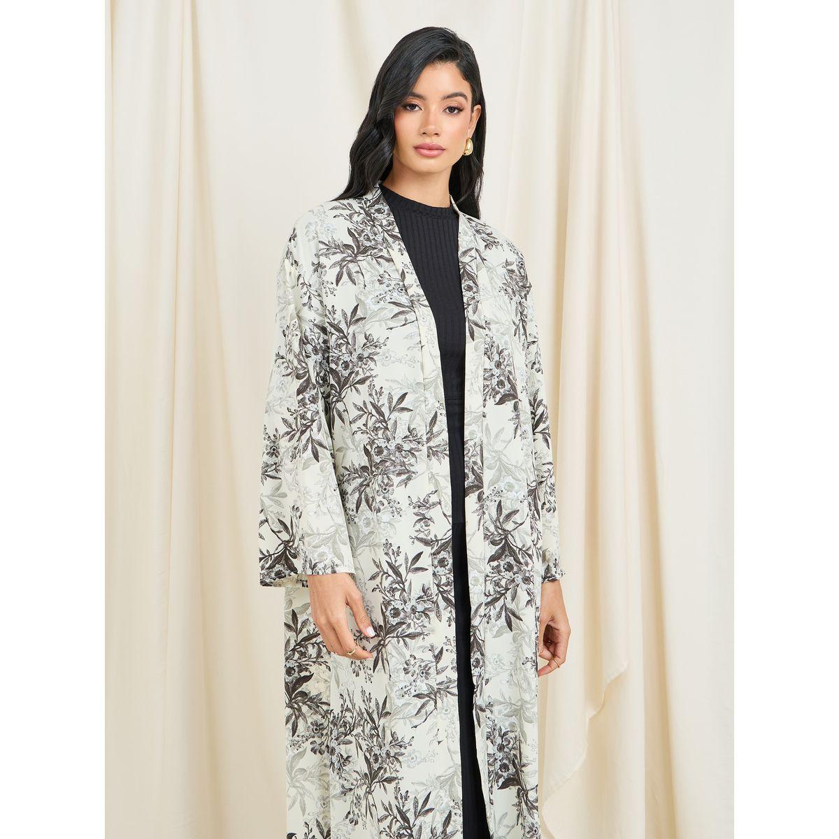 Styli All Over Floral Print Midi Kimono with Button Closure-women-clothing-shirtsandblouses-shirts-image-2