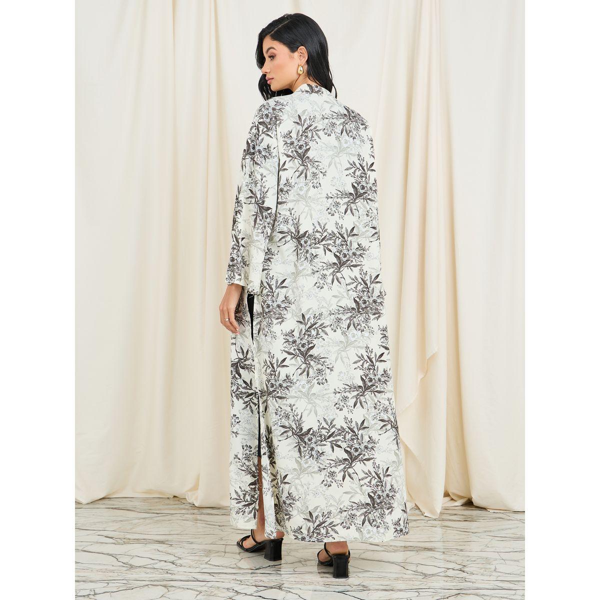 Styli All Over Floral Print Midi Kimono with Button Closure-women-clothing-shirtsandblouses-shirts-image-5