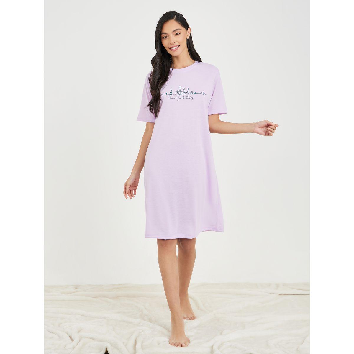 Styli Unwind New York City Print Drop Shoulder Knee Length Sleep T-shirt-women-clothing-nightwear-nighties-image-2
