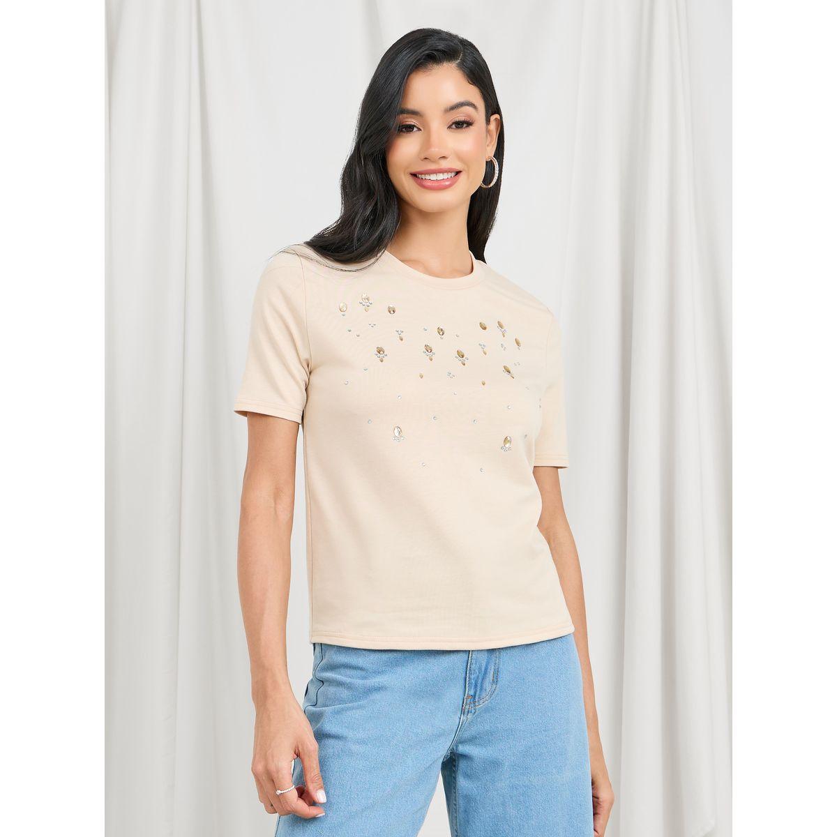 Styli Embellished Round Neck Regular Fit T-shirt-women-clothing-tshirts-image-1
