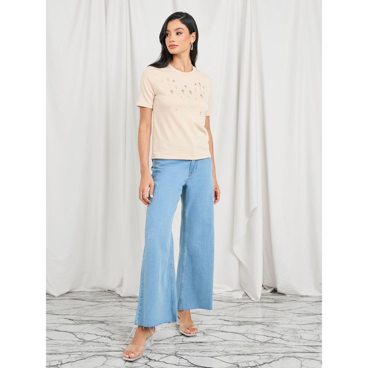 Styli Embellished Round Neck Regular Fit T-shirt-women-clothing-tshirts-image-2