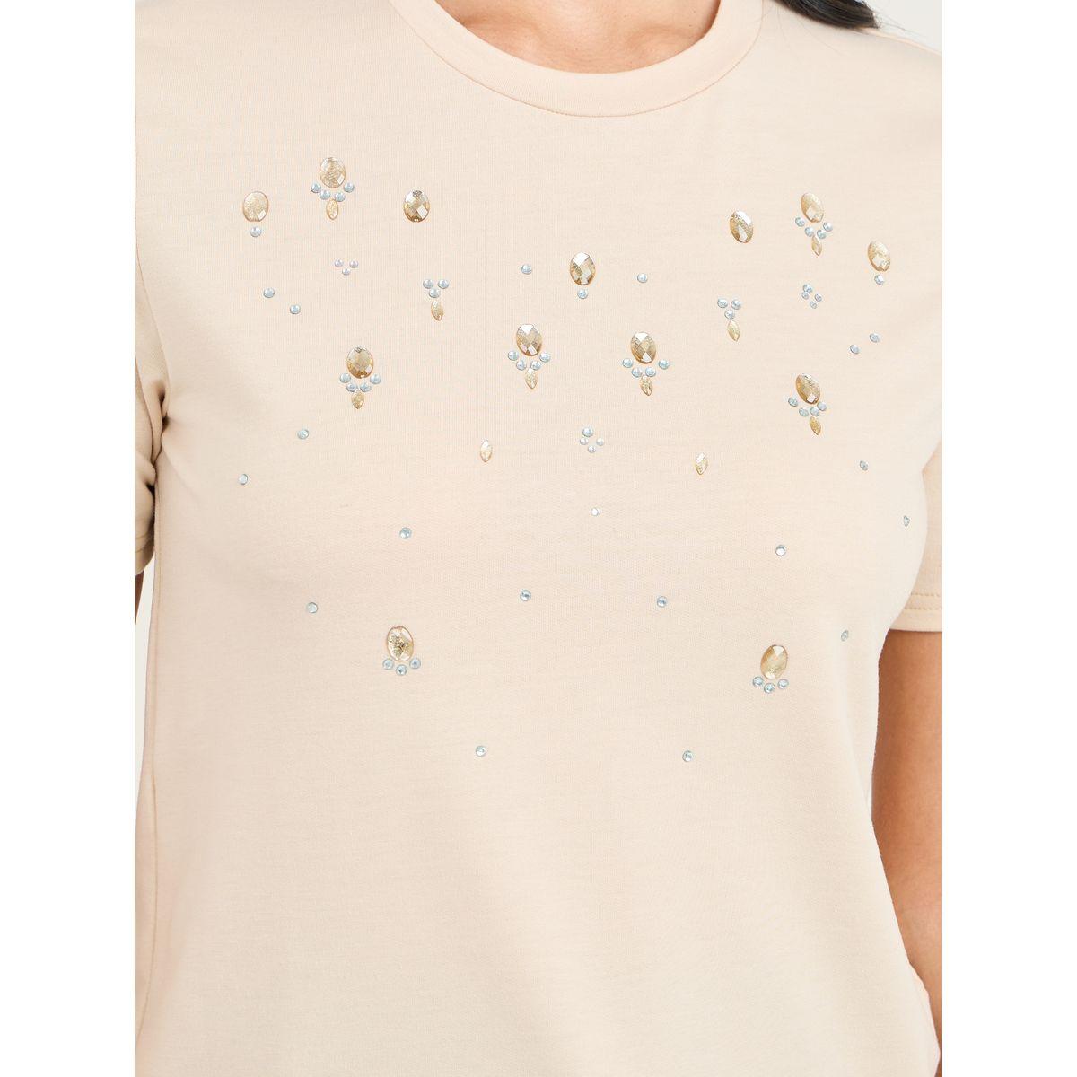Styli Embellished Round Neck Regular Fit T-shirt-women-clothing-tshirts-image-3