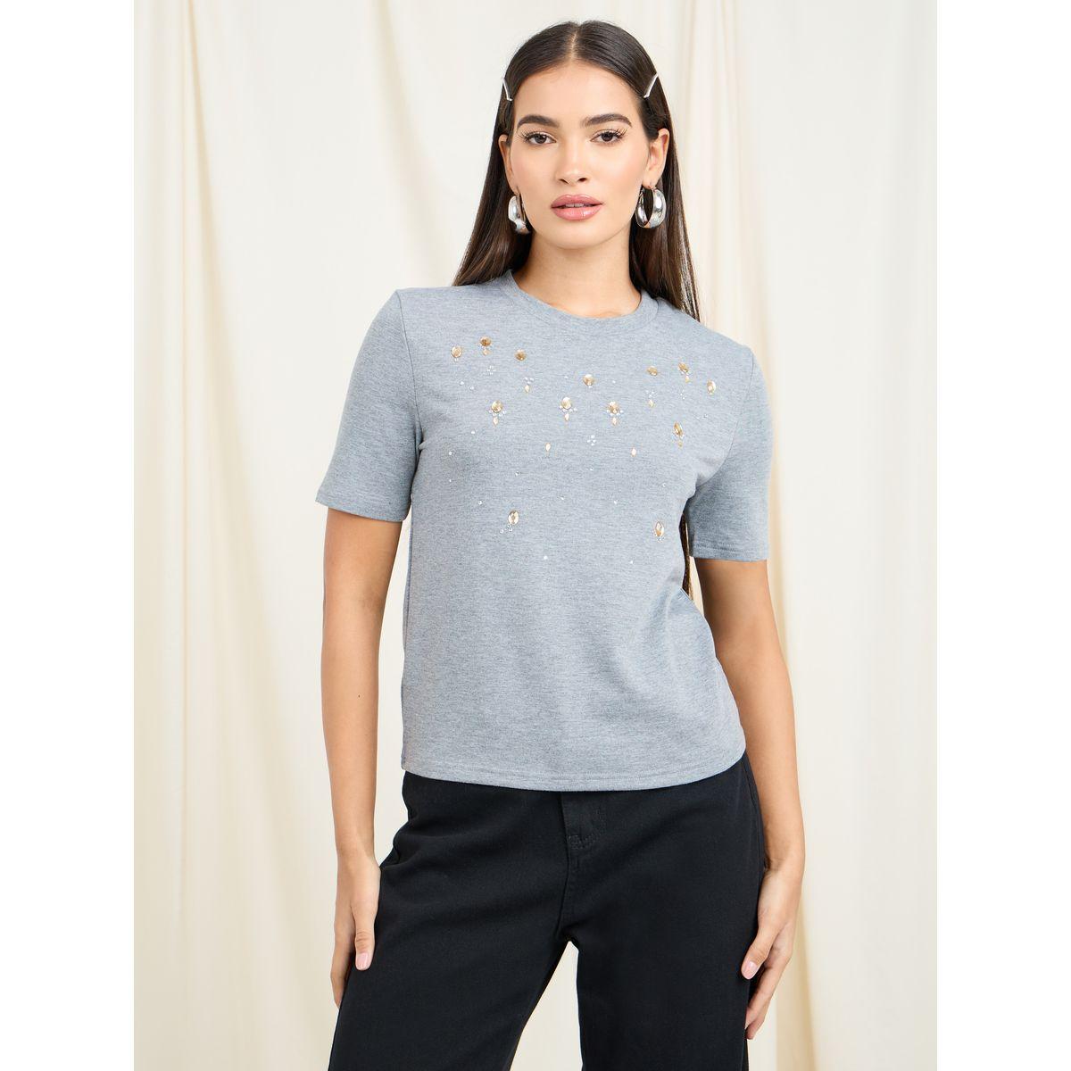 تيشيرت بقصة عادية وياقة دائرية-women-clothing-tshirts-image-2
