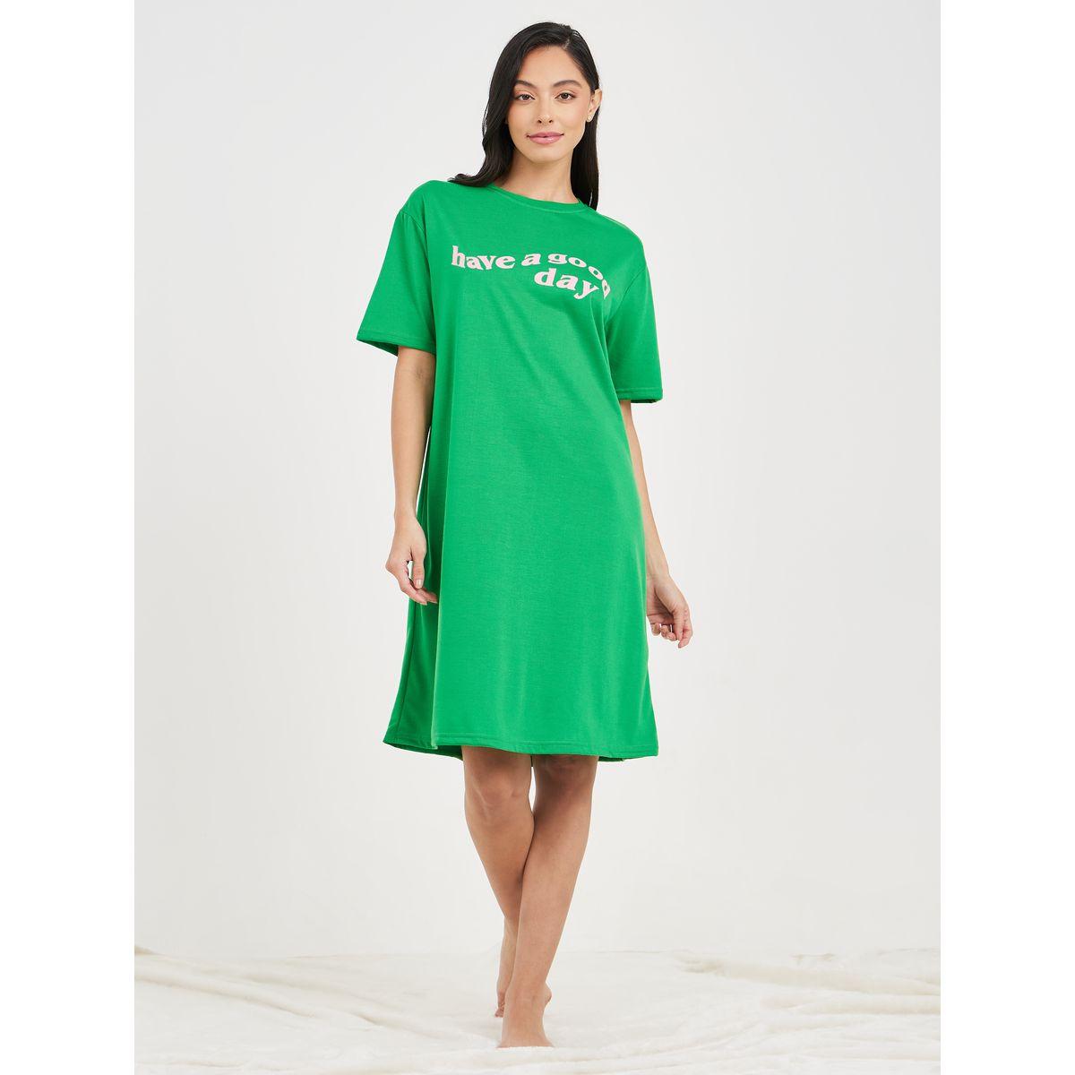 Styli Unwind Have a Good Day Print Drop Shoulder Sleep T-shirt Dress-women-clothing-nightwear-nighties-image-2