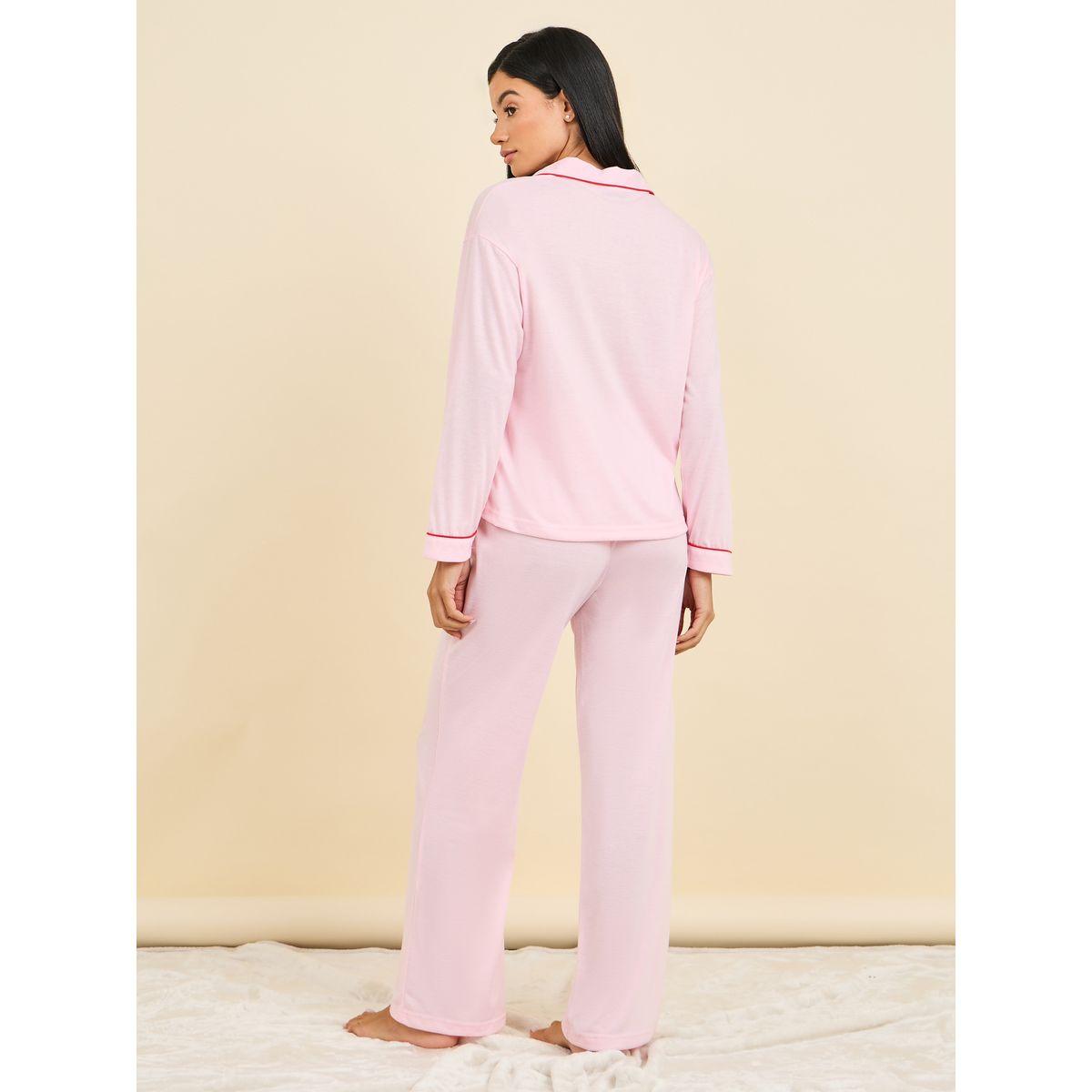 Styli Unwind Oui Mon Cheri Slogan Print Piped Shirt and Pyjama Set-women-clothing-nightwear-pyjamas-longsets-image-6