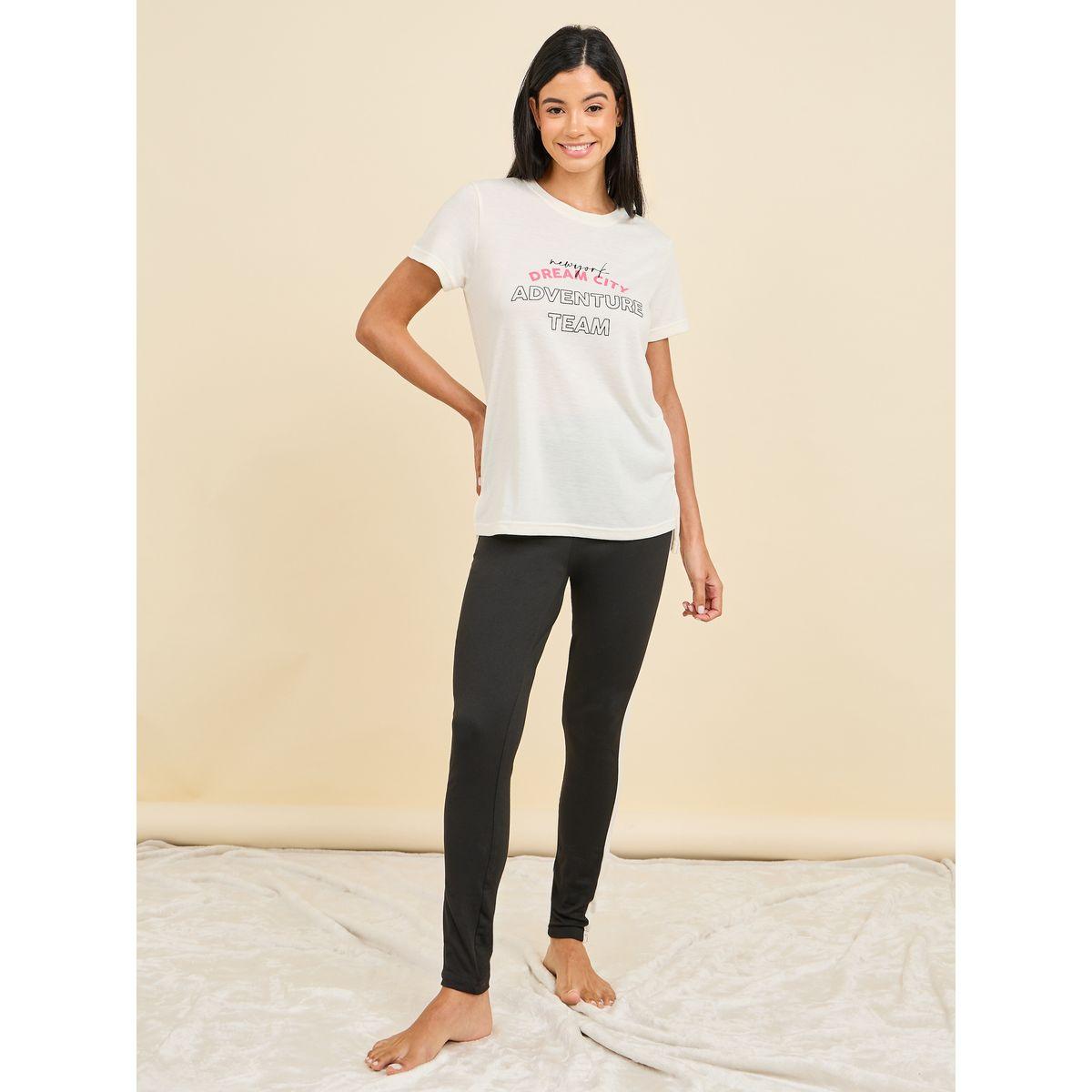Styli Unwind Dream City Slogan Print T-shirt and Side Striped Legging Set-women-clothing-nightwear-pyjamas-longsets-image-1