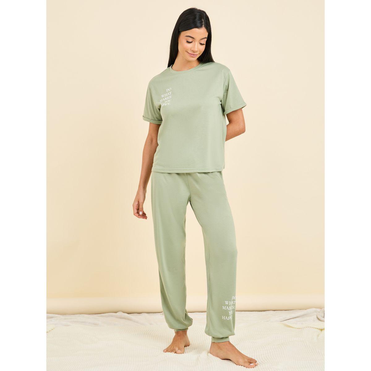 Styli Unwind Slogan Print T-Shirt & Cuff Pyjama Set-women-clothing-nightwear-pyjamas-longsets-image-2