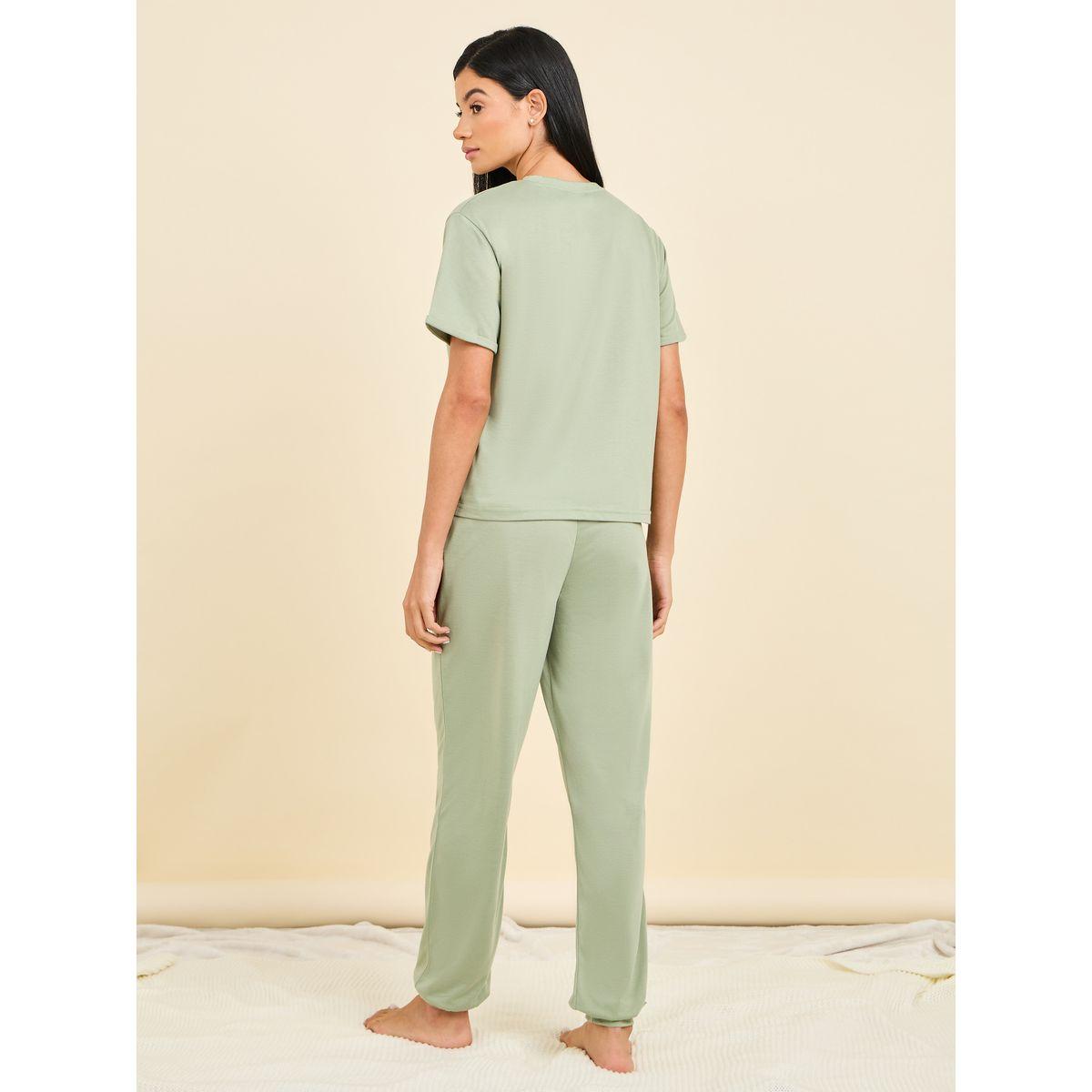 Styli Unwind Slogan Print T-Shirt & Cuff Pyjama Set-women-clothing-nightwear-pyjamas-longsets-image-6