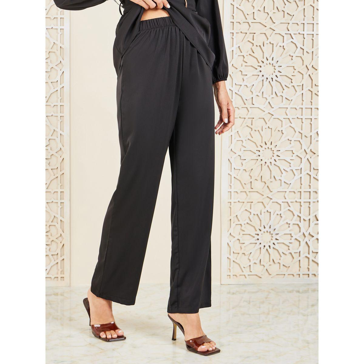 Styli Solid Buckle Belted Longline Top and Straight Leg Pant Set-women-clothing-coordsets-image-4