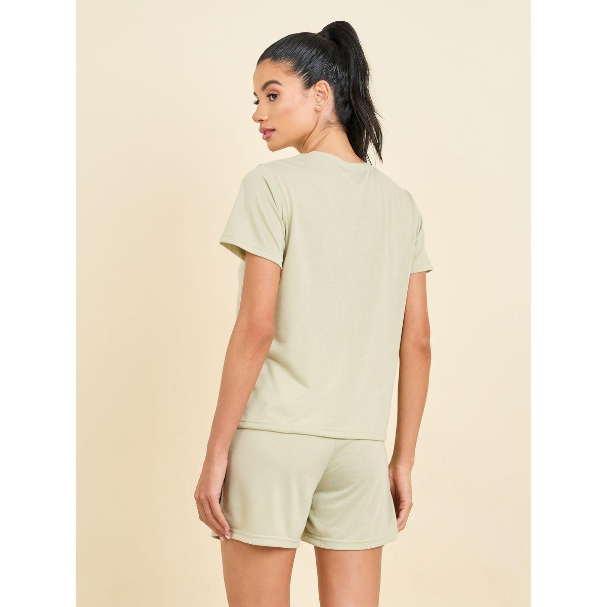 Styli Unwind Slogan Print T-Shirt & Button Placket Shorts Set-women-clothing-nightwear-pyjamas-shortsets-image-6