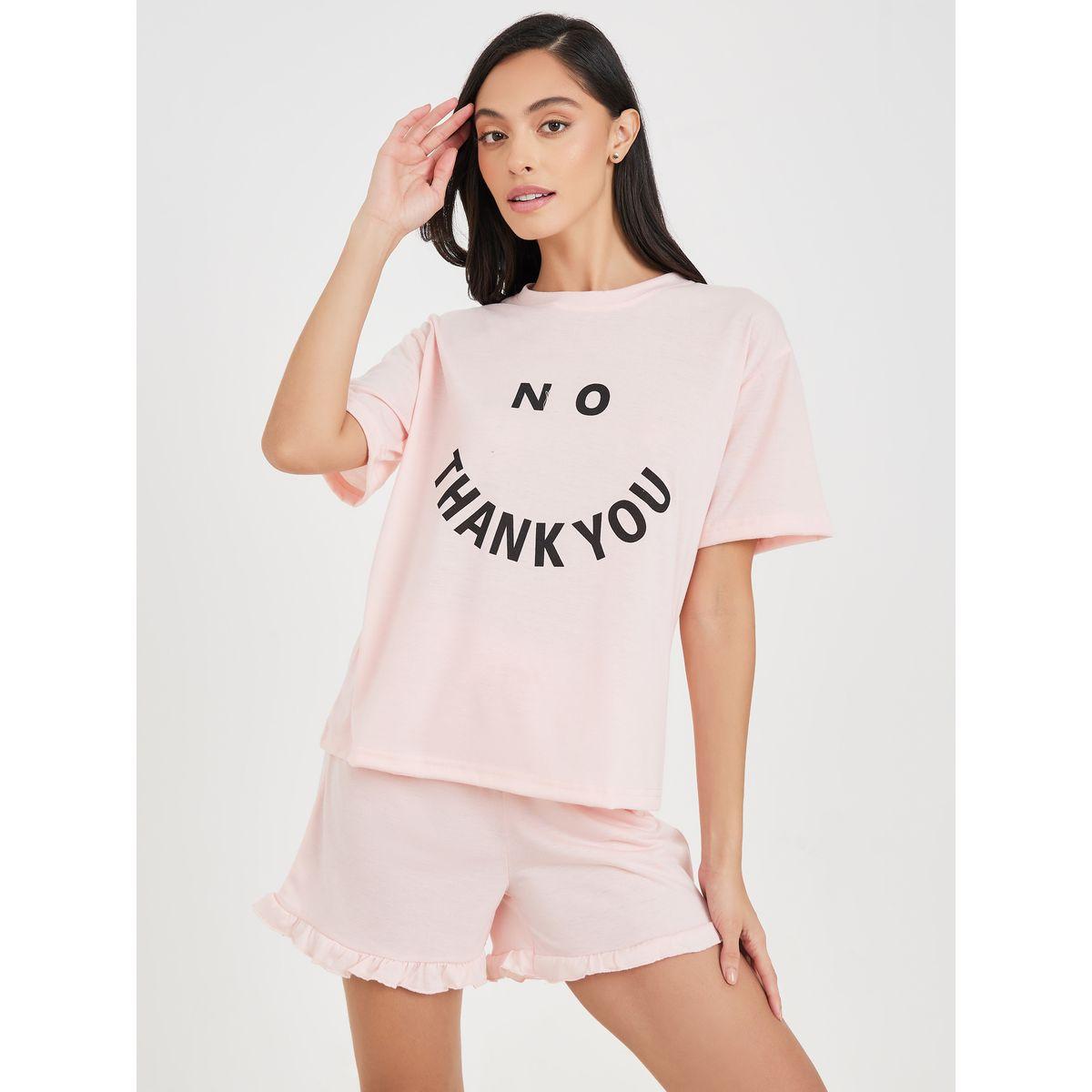مجموعة من شورت مع تيشيرت بطبعة كتابة-women-clothing-nightwear-pyjamas-shortsets-image-1