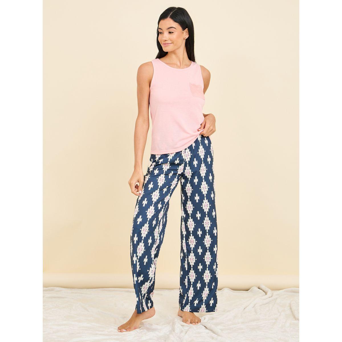 Styli Unwind Lace Pocket Tank & Abstract Print Pyjama Set-women-clothing-nightwear-pyjamas-longsets-image-1